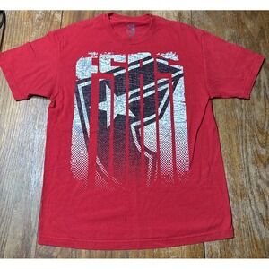 Vintage Y2K Famous Stars and Straps T-Shirt Red AOP Logo Skater Surf